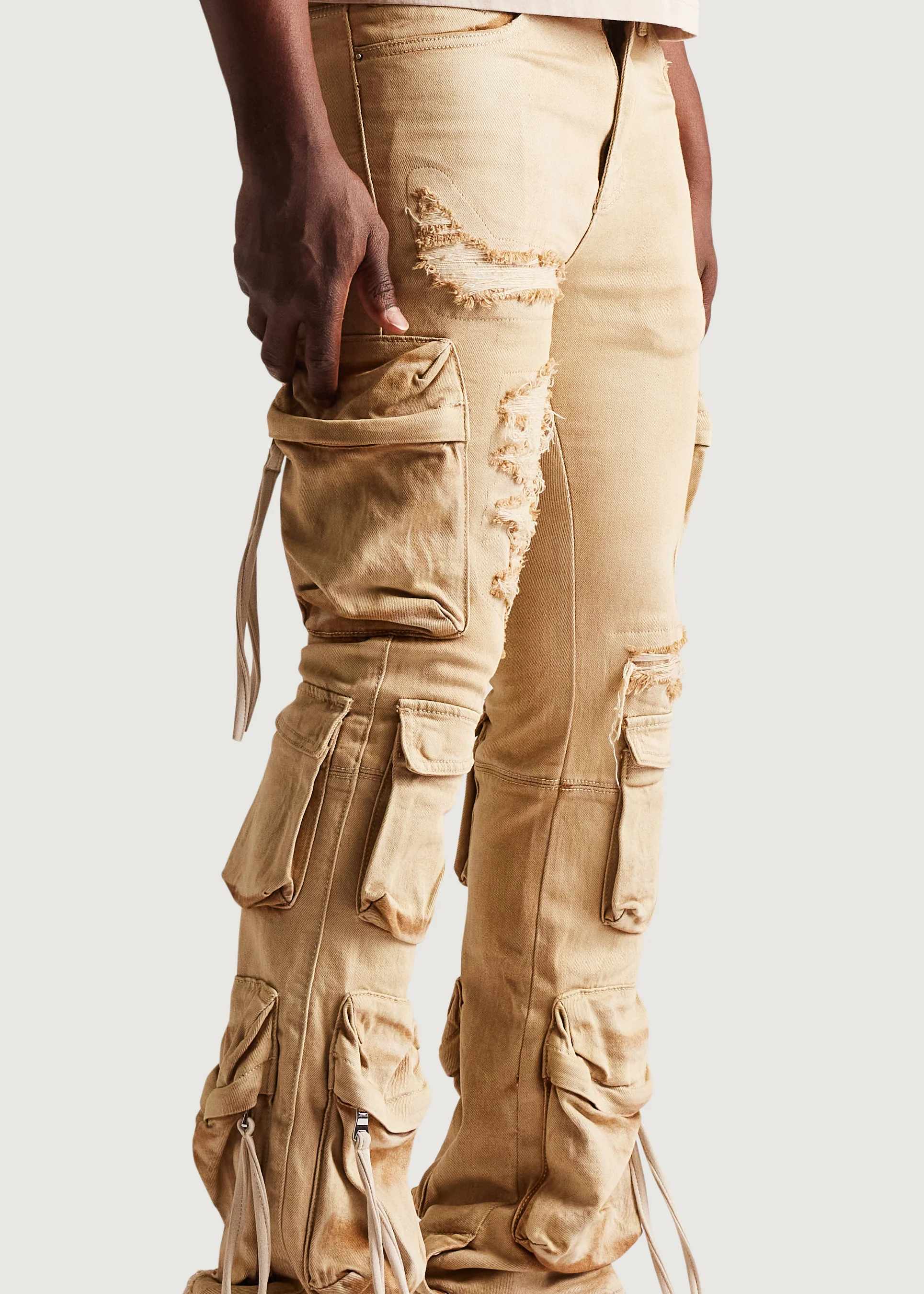 Hawk Flare Cargo Denim (Washed Tan) - Image 6